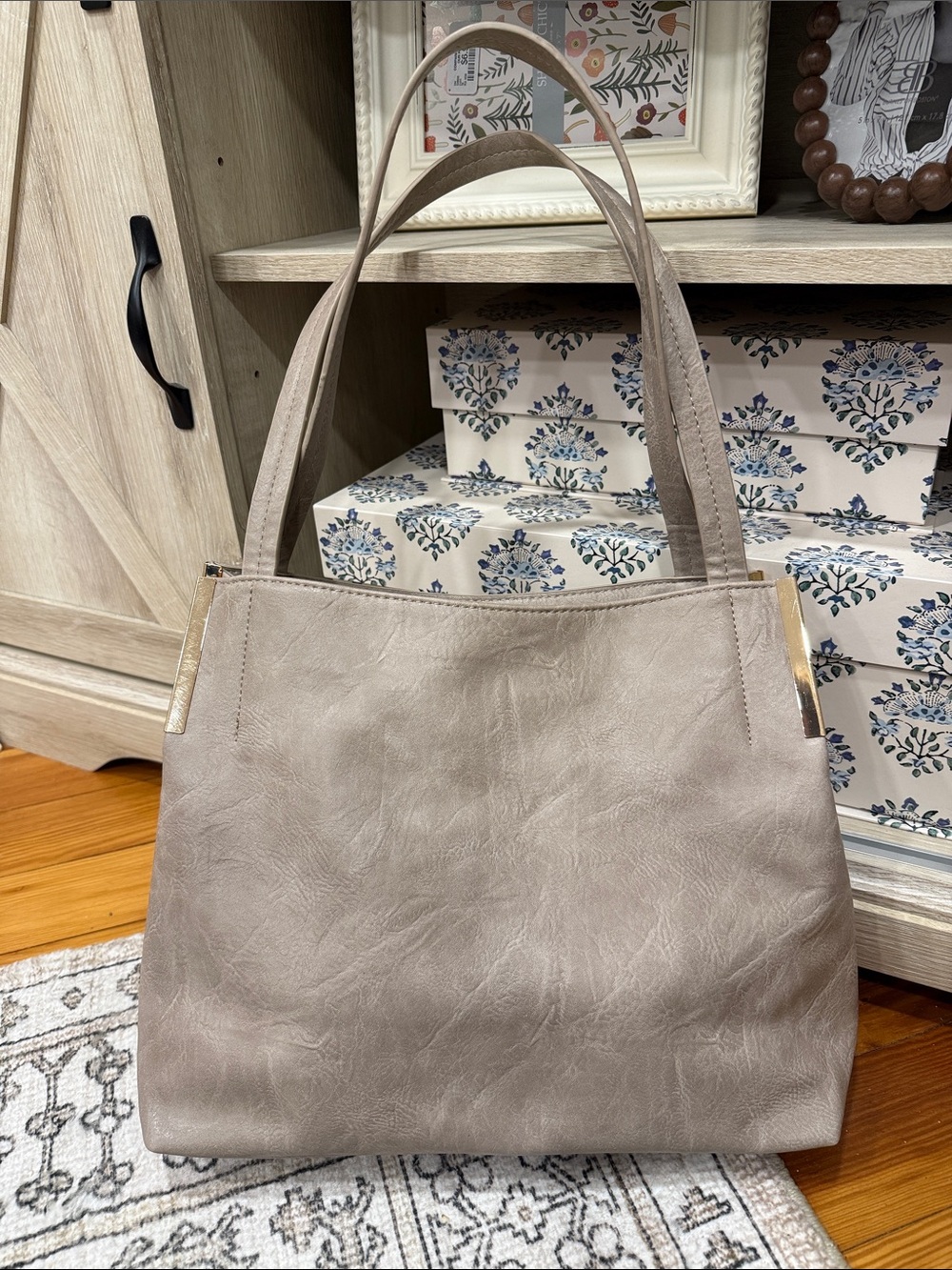 NWOT | Madison West Taupe Greige Shoulder Tote Purse Gold Hardware